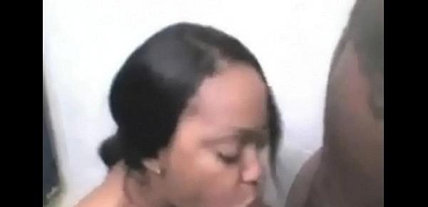  An Obedient Black Girl Sucking Cock In The Bathroom